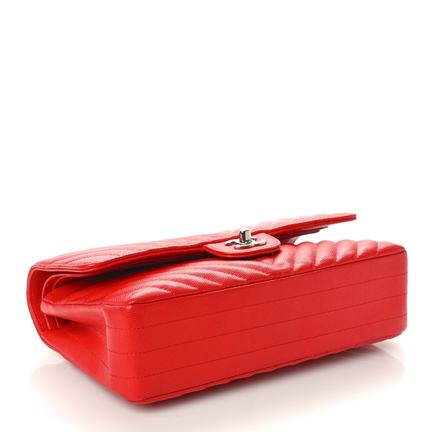 Caviar Chevron Quilted Medium Double Flap Red - Image 4
