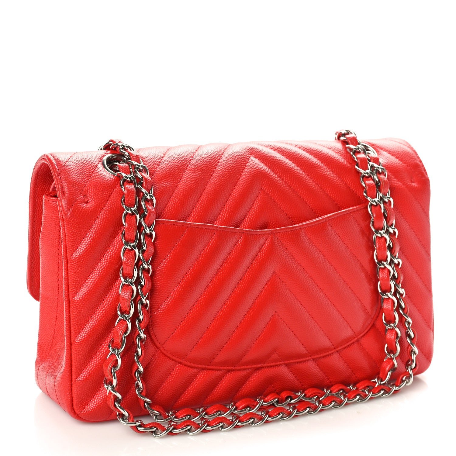 Caviar Chevron Quilted Medium Double Flap Red - Image 2