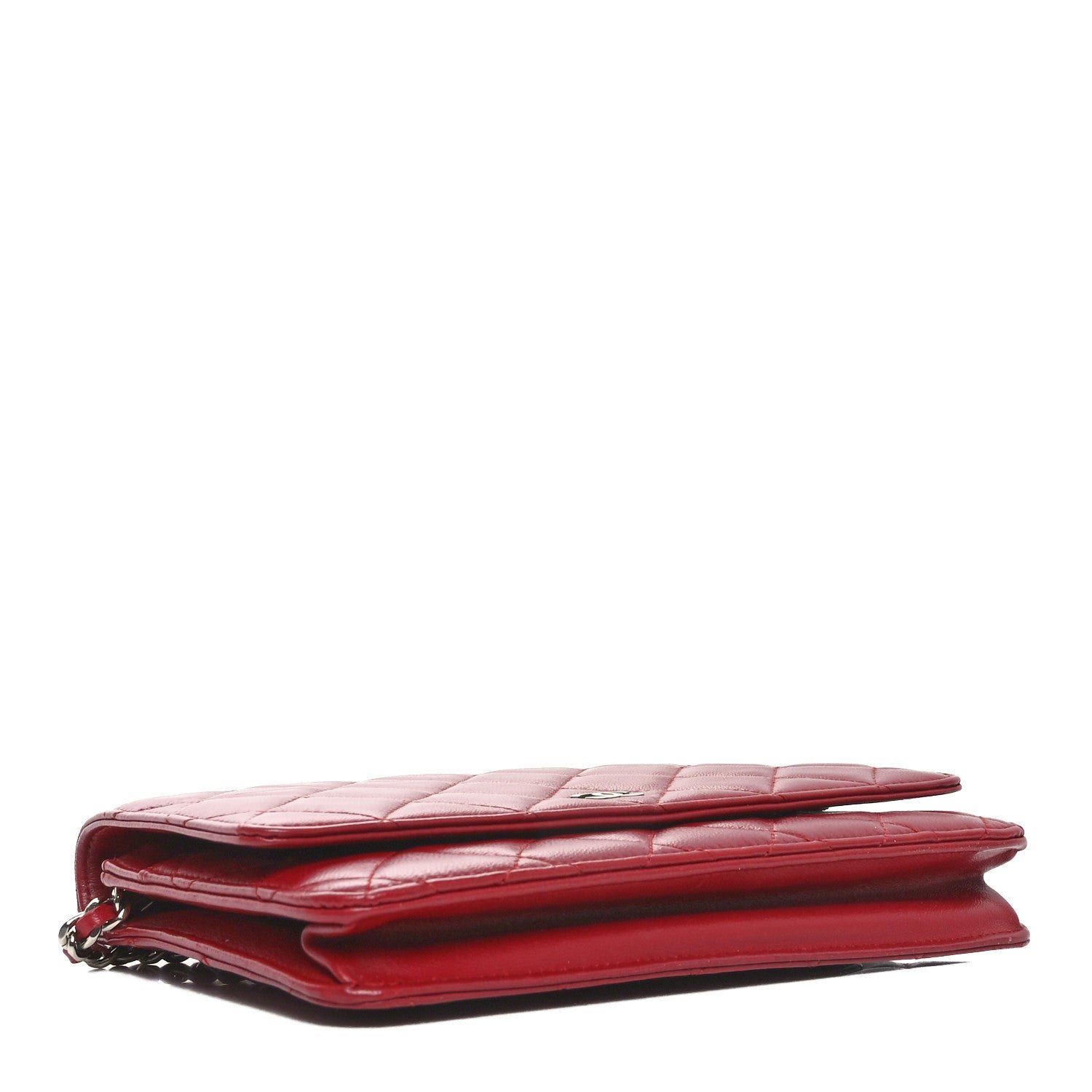 Lambskin Quilted Wallet On Chain WOC Red - Image 4