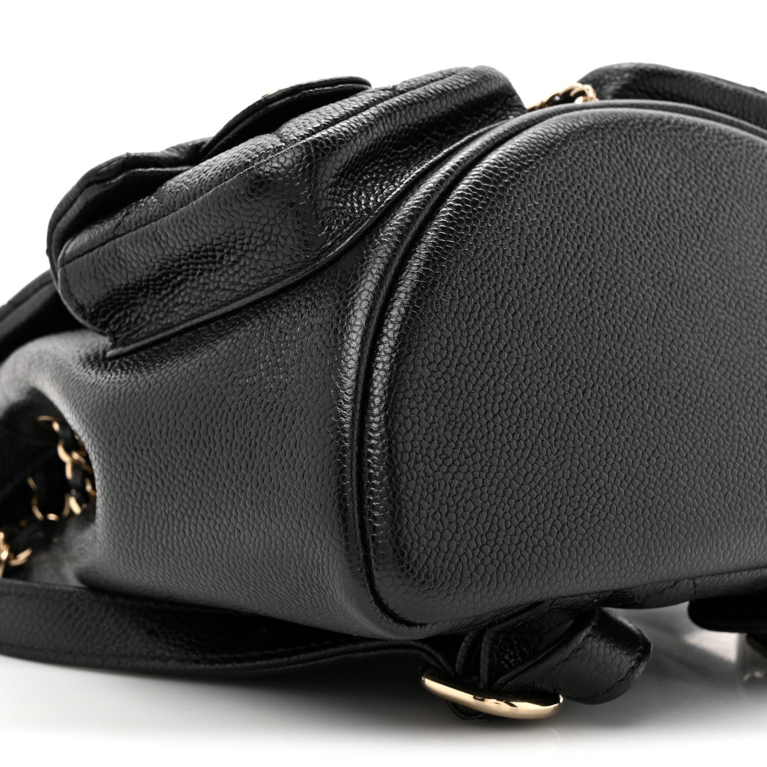 Shiny Caviar Quilted Small Duma Pockets Drawstring Backpack Black - Image 10