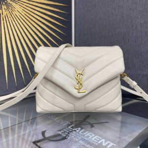 YSL Loulou Small White Leather Shoulder Bag – Gold Hardware | Chic Quilted Designer Crossbody