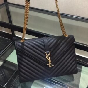 YSL Envelope Bag – Black with Gold Hardware | Luxury Quilted Leather Shoulder Bag for Women