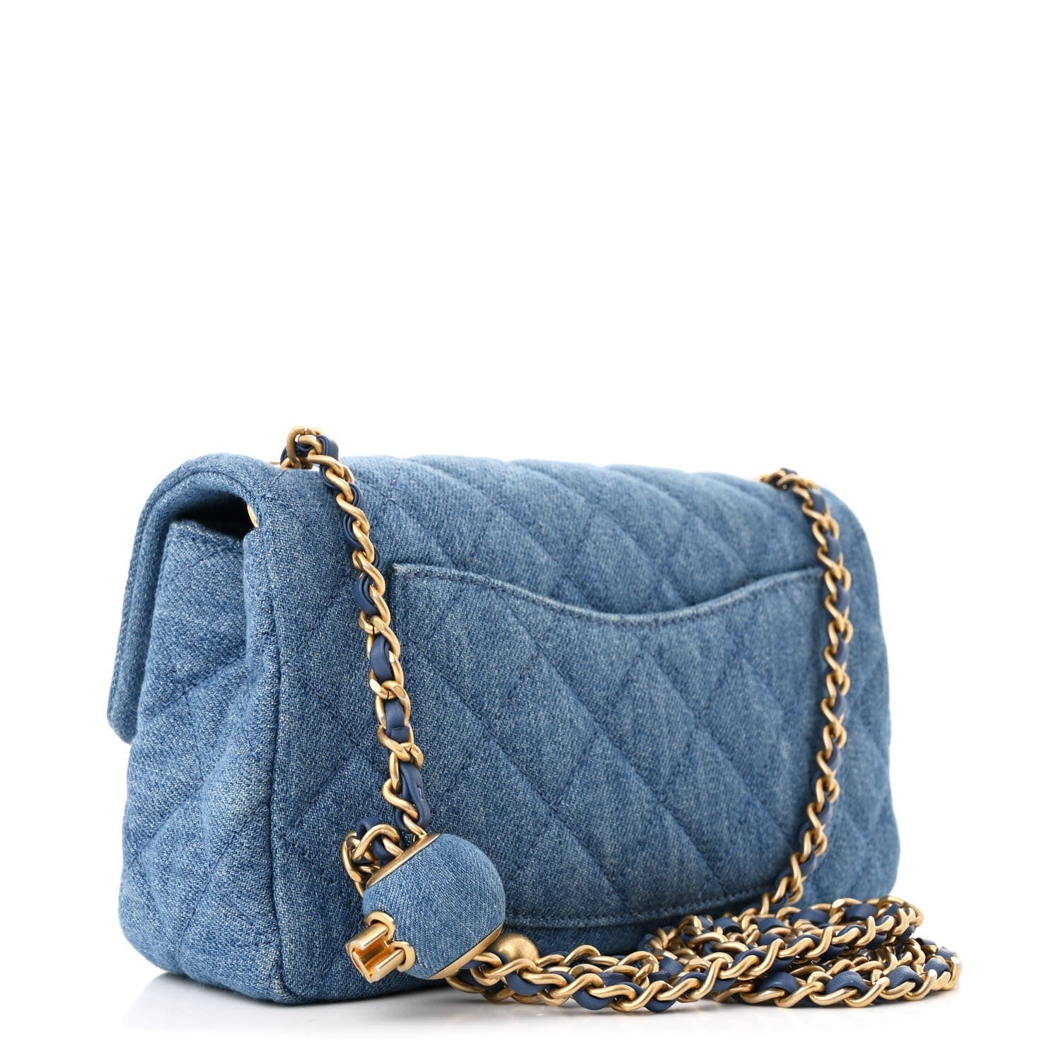 Denim Quilted Mini Pearl Crush Rectangular Flap Blue - Image 3