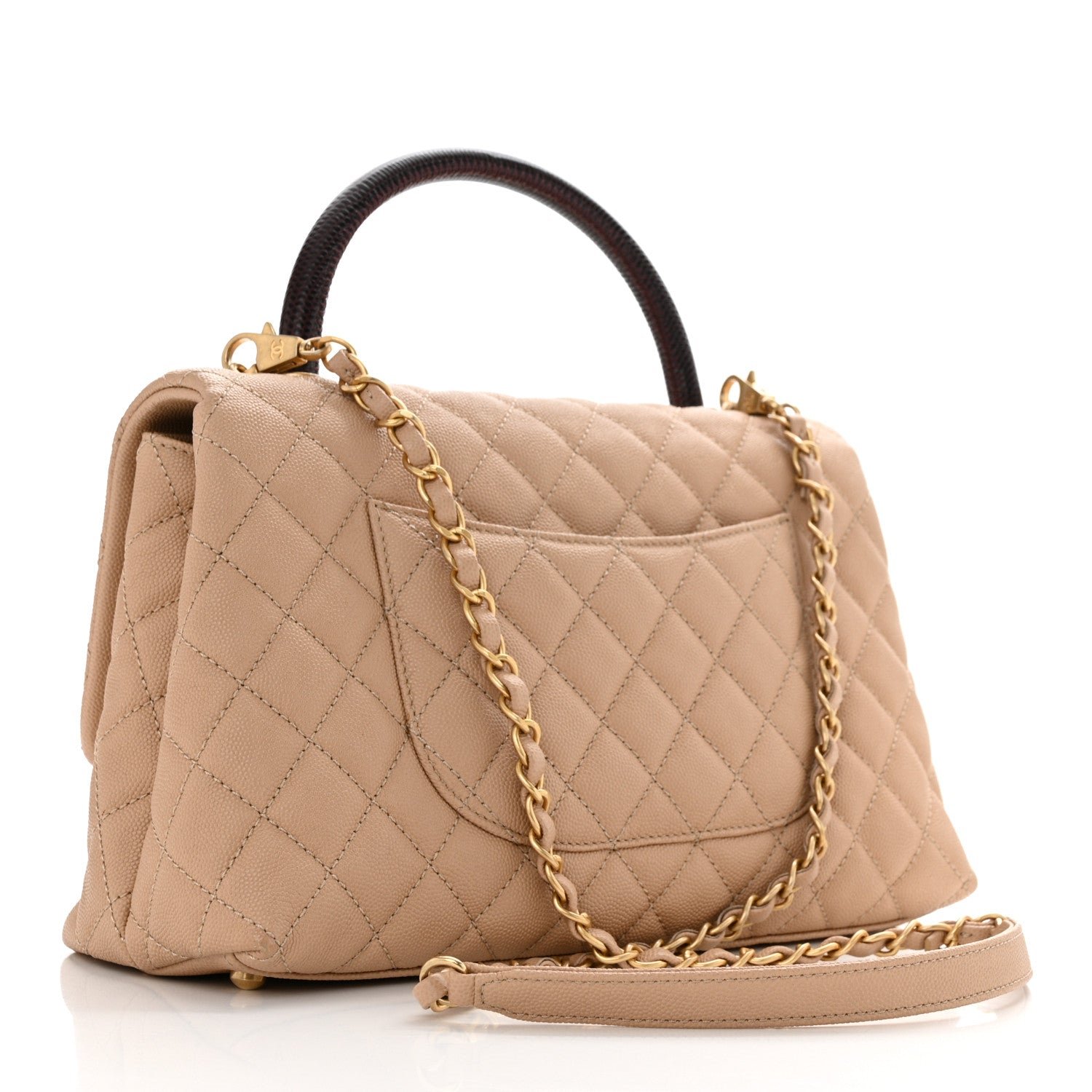 Caviar Lizard Embossed Quilted Small Coco Handle Flap Beige - Image 2