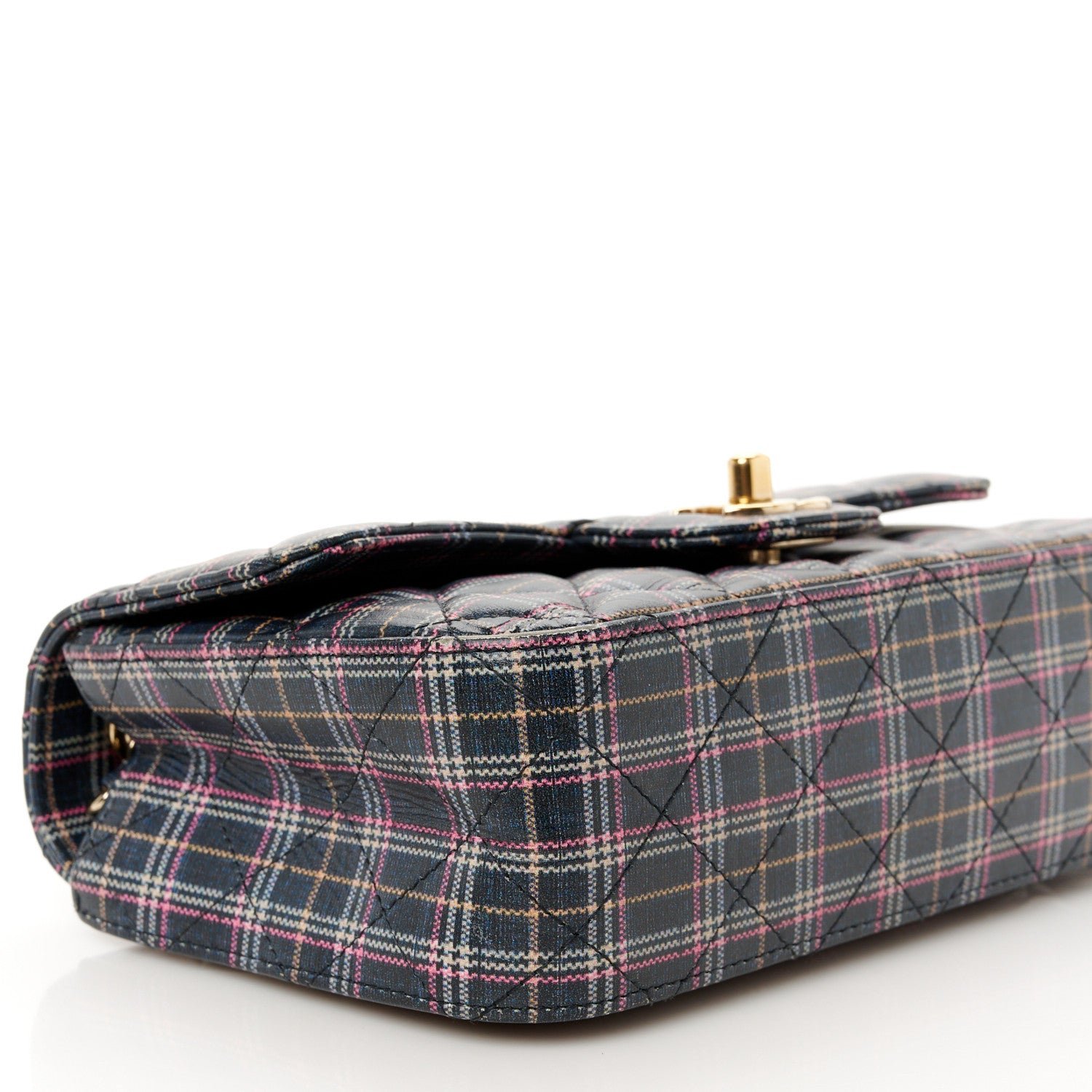 Calfskin Quilted Plaid Printed Small Single Flap Navy Multicolor - Image 10