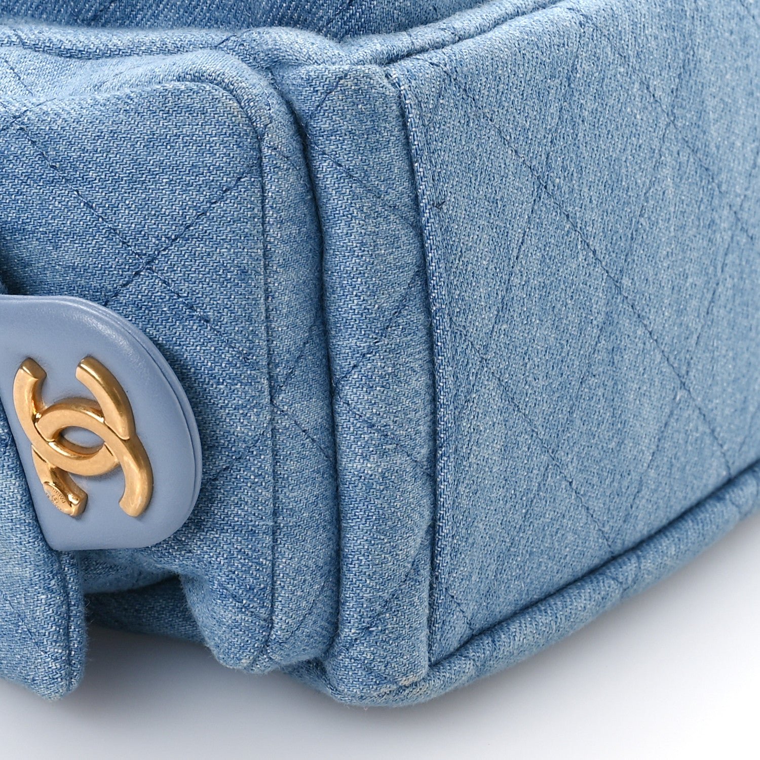 Washed Denim Quilted Cargo Large Hobo Light Blue - Image 9