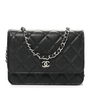 Caviar Quilted Mini Wallet On Chain WOC Black
