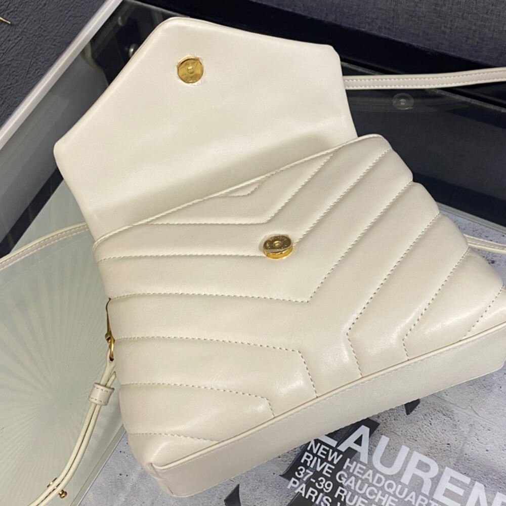 YSL Loulou Small White Leather Shoulder Bag – Gold Hardware | Chic Quilted Designer Crossbody - Image 4