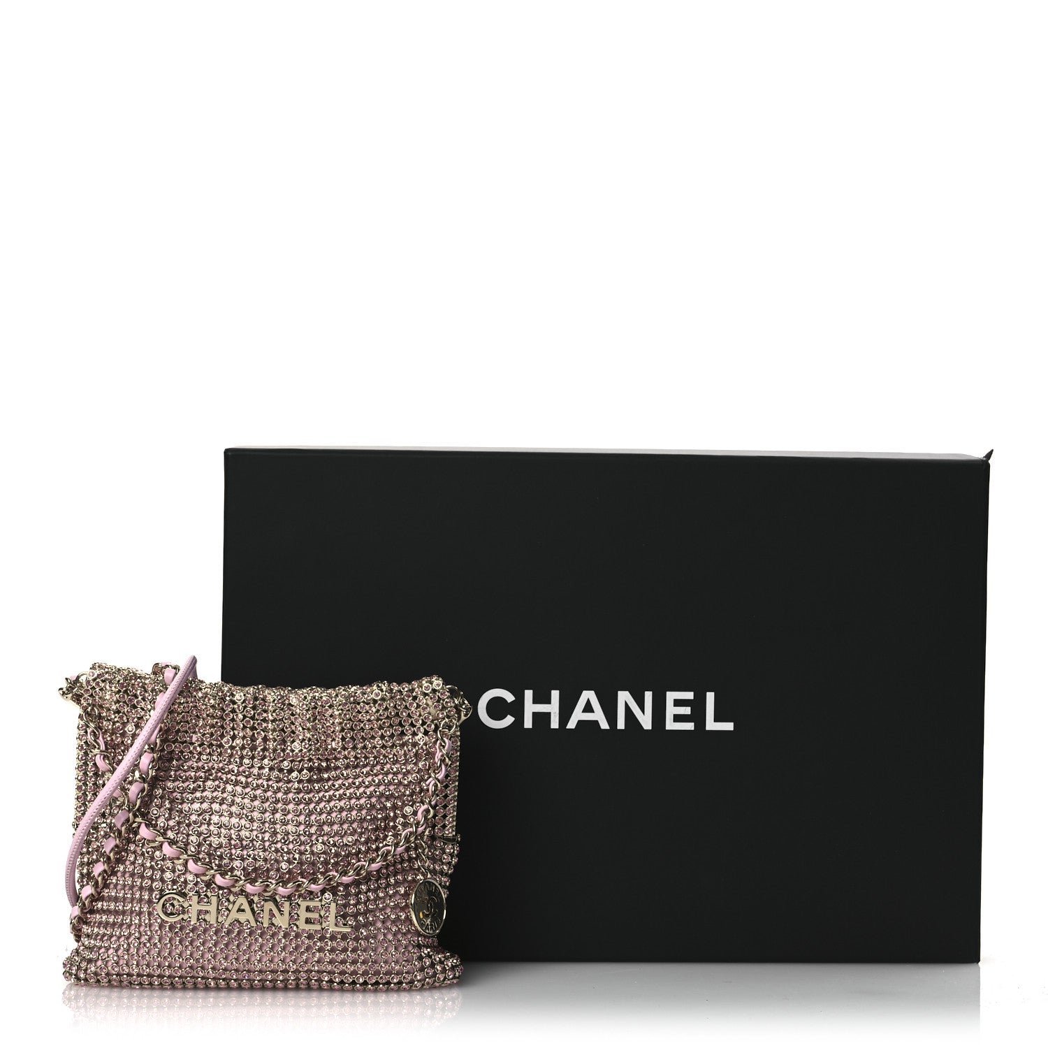 Crystal Embellished Metallic Lambskin Mini Chanel 22 Pink - Image 11