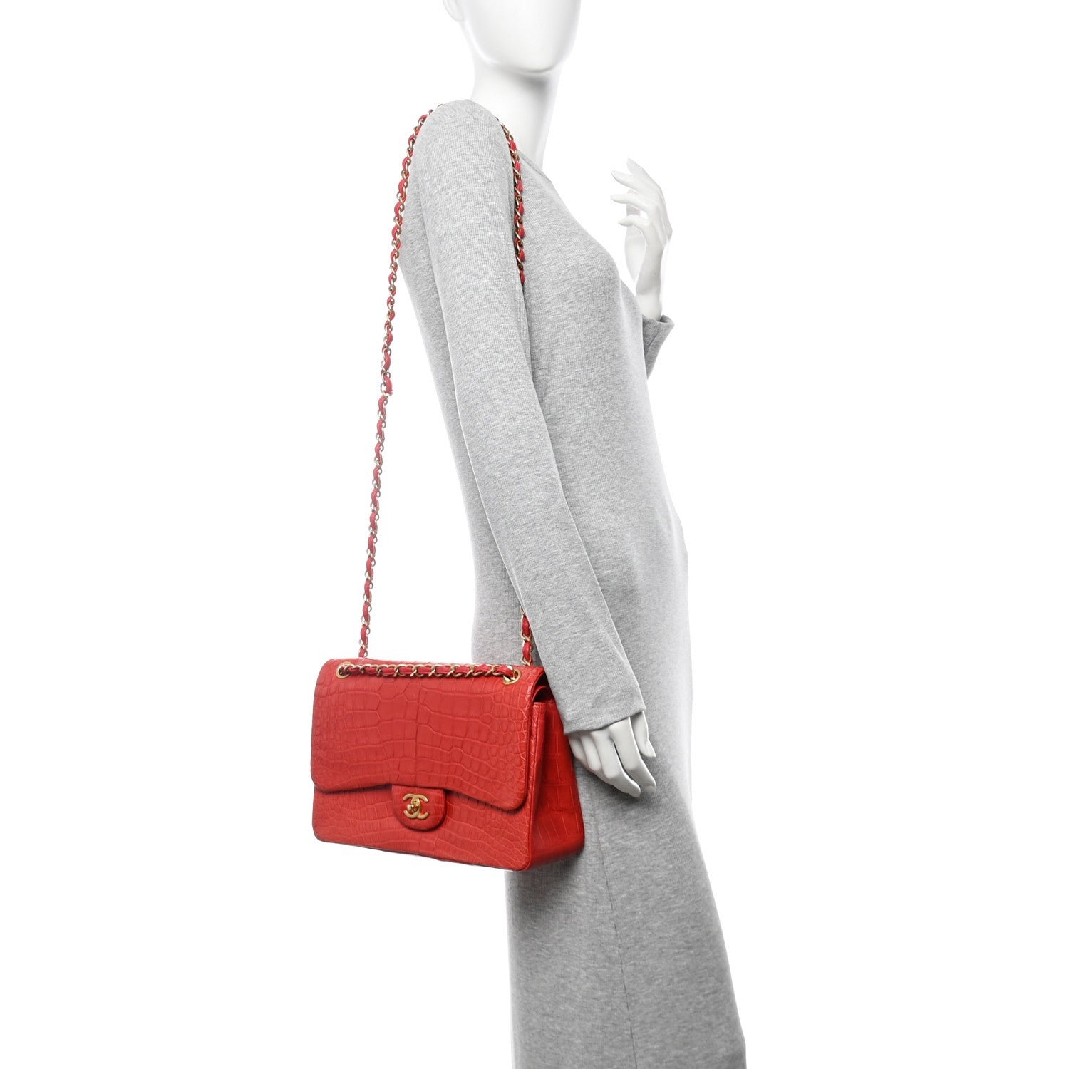 Matte Alligator Jumbo Double Flap Red - Image 2