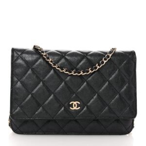 Iridescent Caviar Quilted Wallet on Chain WOC Black