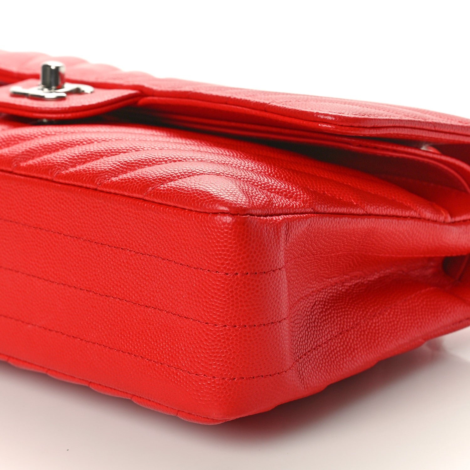 Caviar Chevron Quilted Medium Double Flap Red - Image 10