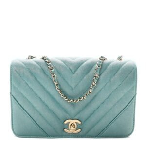 Metallic Caviar Chevron Quilted Small Statement Flap Turqouise
