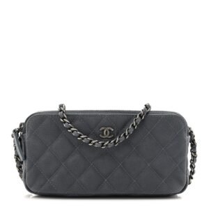 Caviar Quilted Small Clutch With Chain Grey