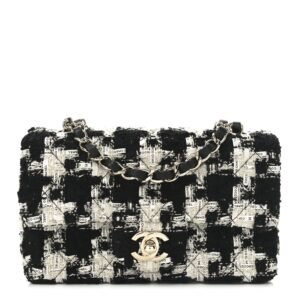 Tweed Quilted Mini Rectangular Flap Black Ecru White