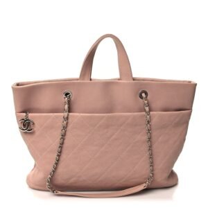Caviar Quilted Shopping Tote Pink