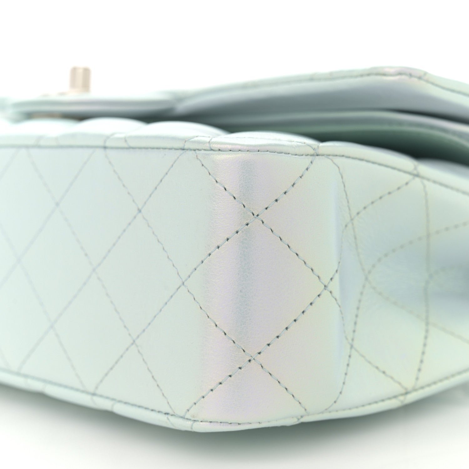 Iridescent Calfskin Quilted Medium Double Flap Light Blue - Image 10