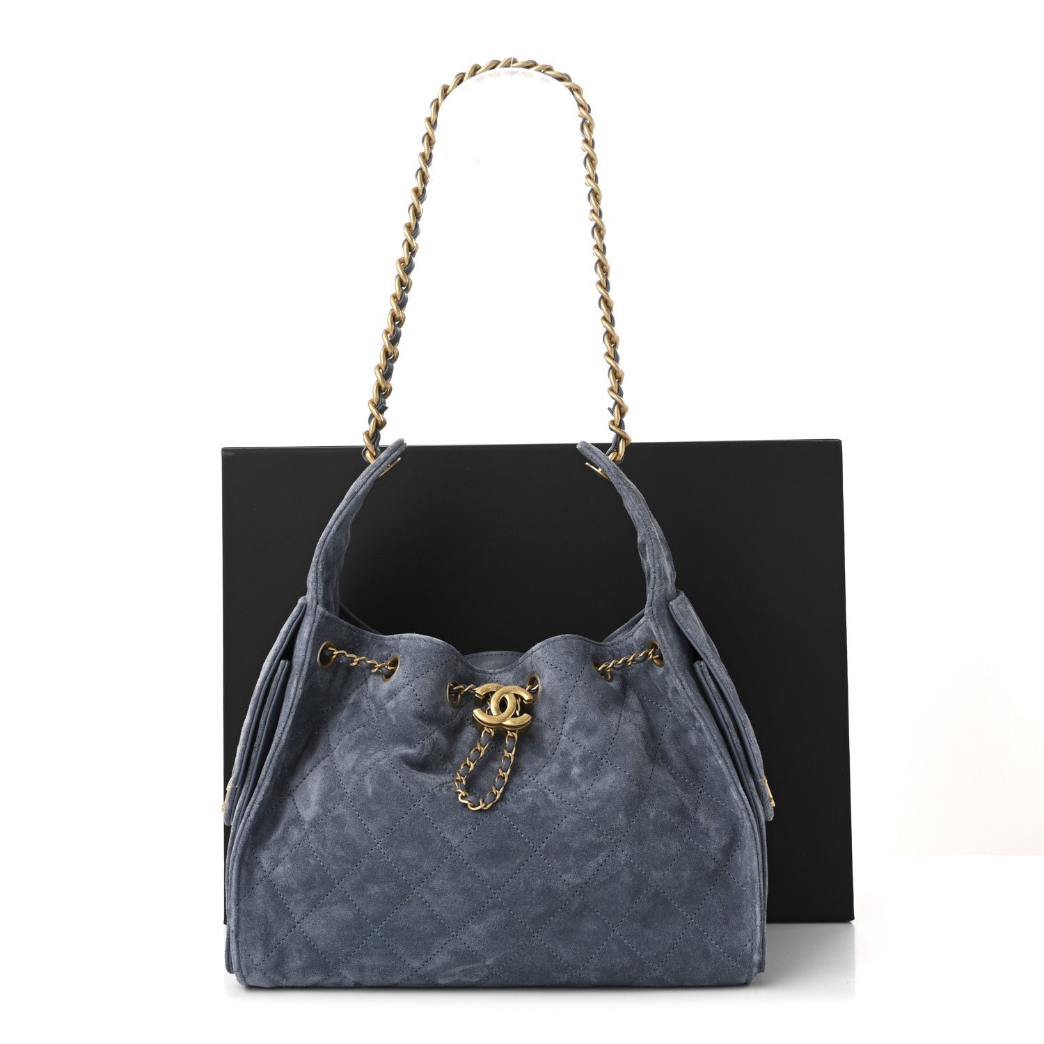 Suede Quilted Small Chanel 25 Handbag Blue - Image 11