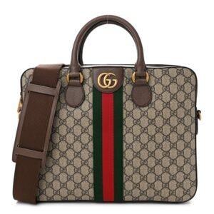 GG Supreme Monogram Textured Calfskin Web Medium Ophidia Briefcase Beige Ebony New Acero