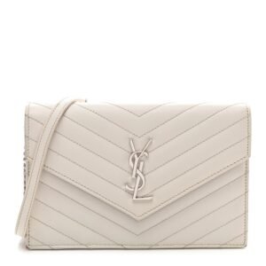 Grain De Poudre Matelasse Chevron Monogram Envelope Chain Wallet Crema Soft