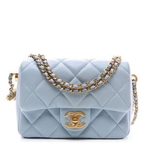 Iridescent Caviar Quilted Mini My Perfect Flap Light Blue