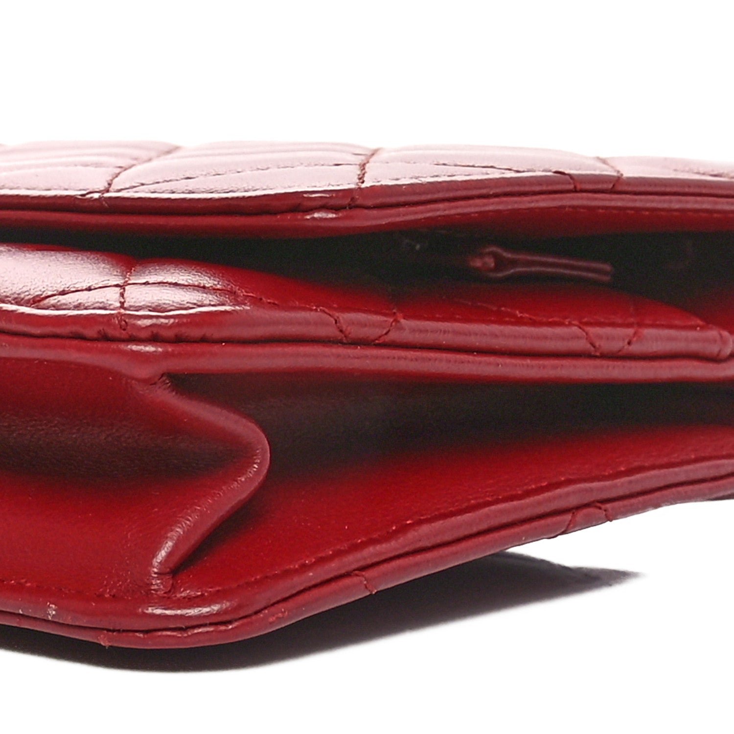 Lambskin Quilted Wallet On Chain WOC Red - Image 11