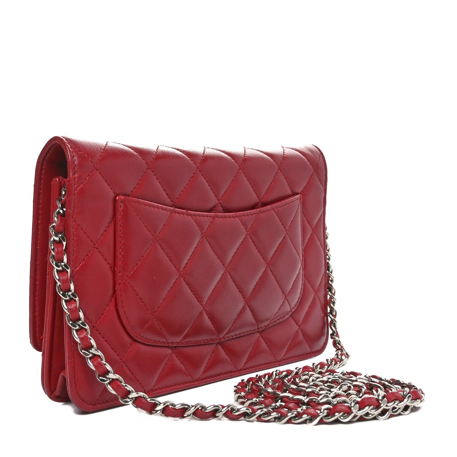 Lambskin Quilted Wallet On Chain WOC Red - Image 3