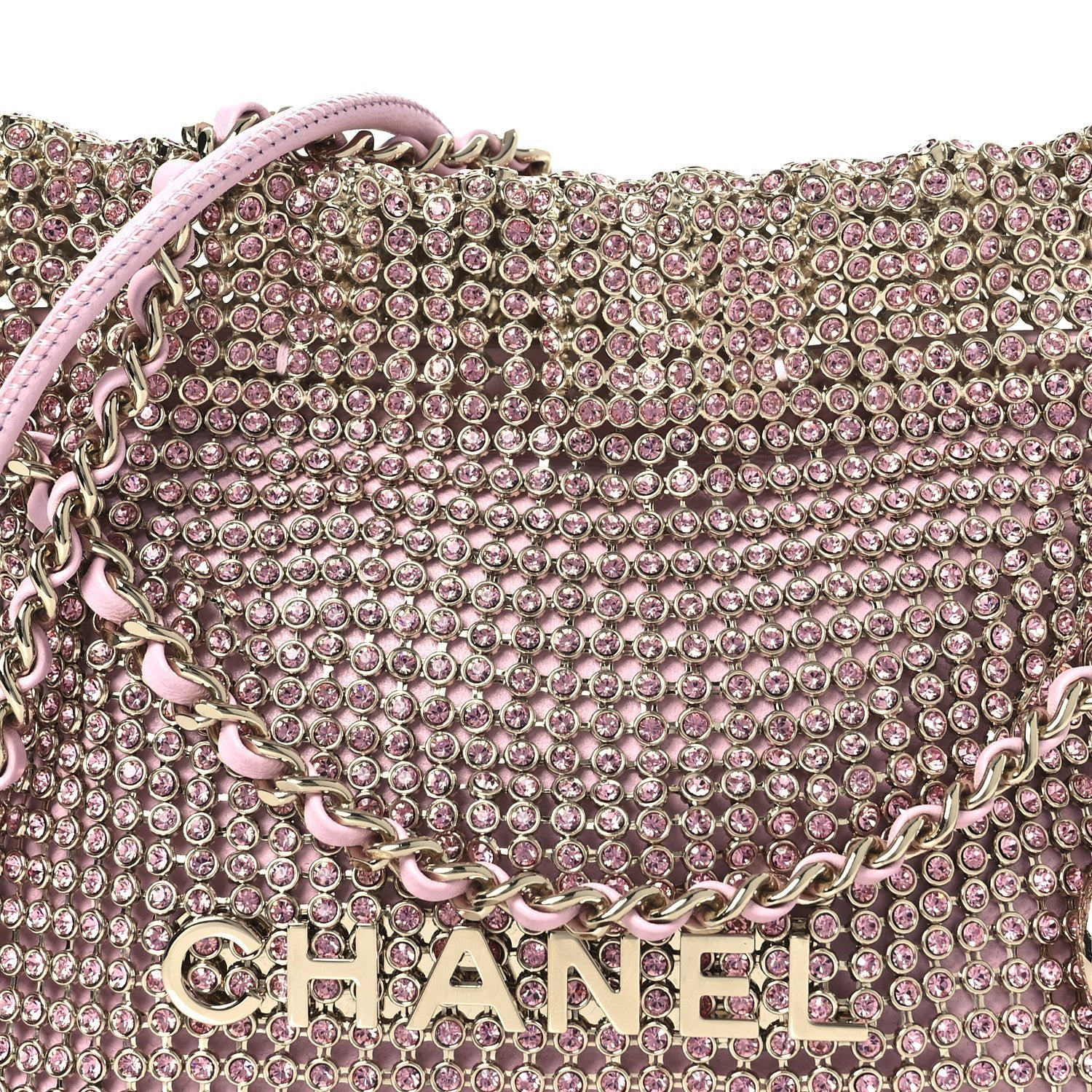 Crystal Embellished Metallic Lambskin Mini Chanel 22 Pink - Image 8