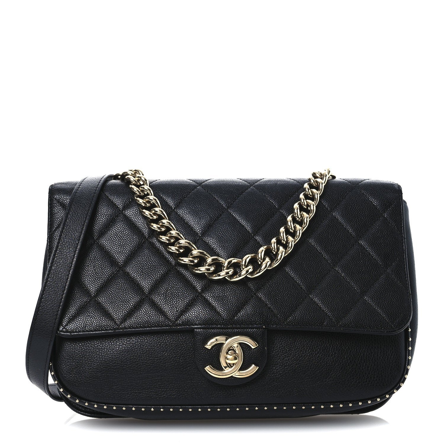 Caviar Quilted Large Studded Flap Black