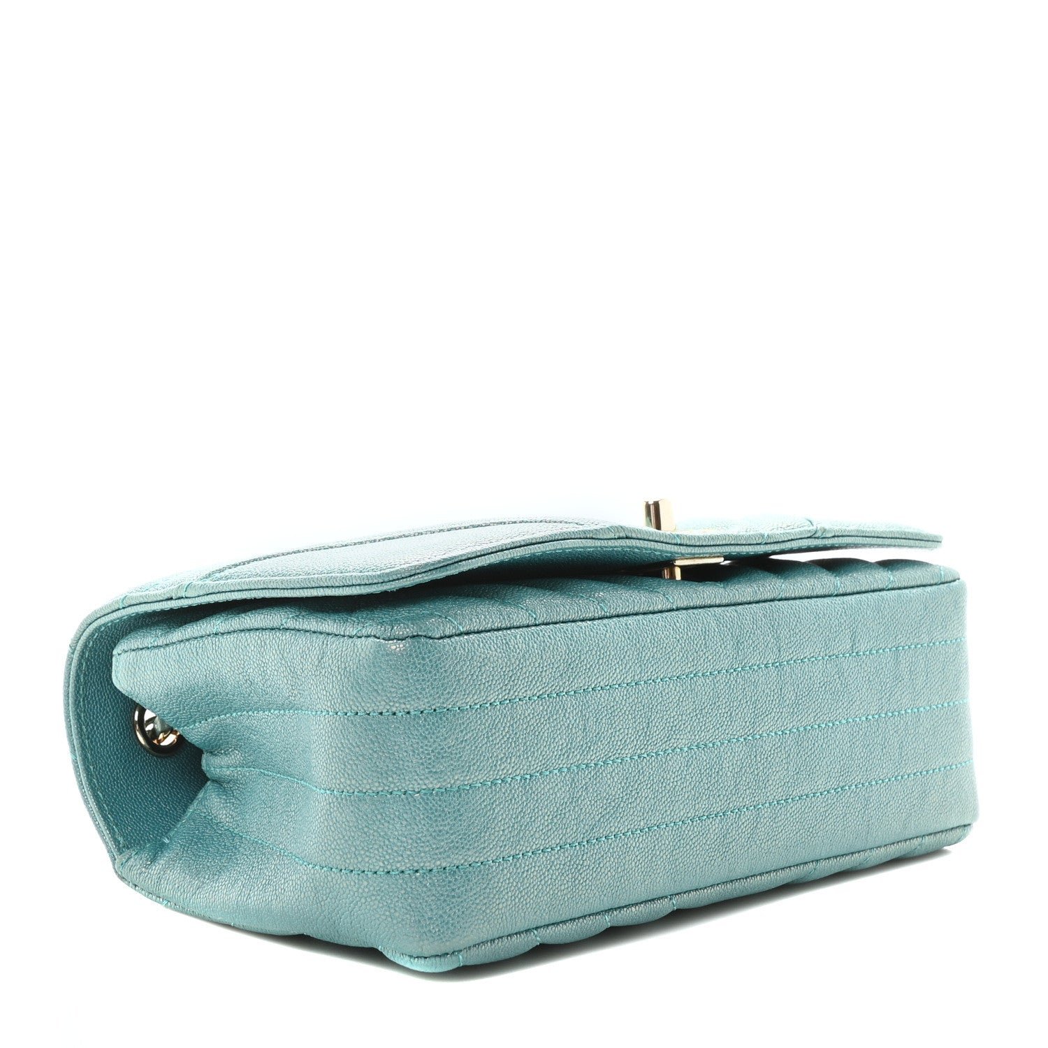 Metallic Caviar Chevron Quilted Small Statement Flap Turqouise - Image 4