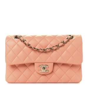 Lambskin Quilted Small Double Flap Light Orange