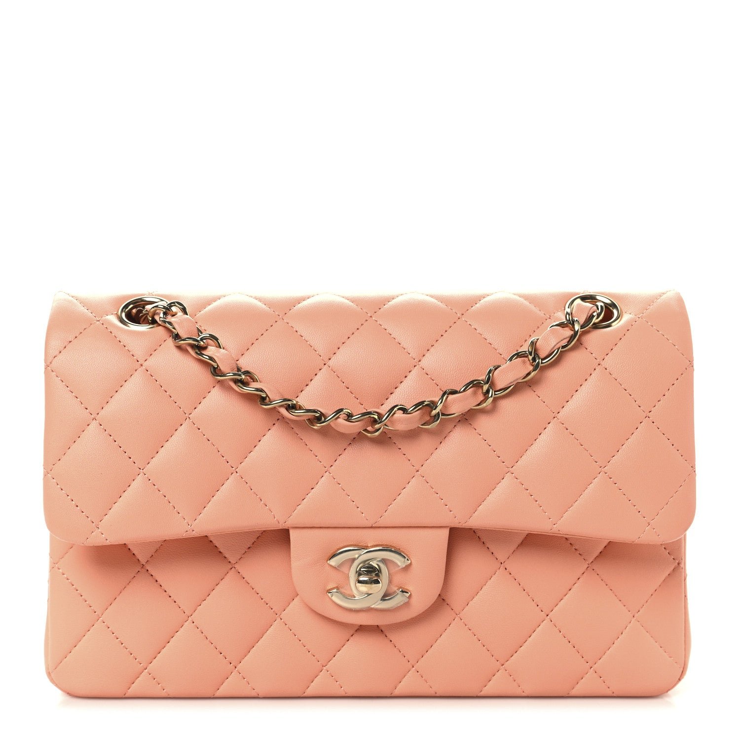 Lambskin Quilted Small Double Flap Light Orange