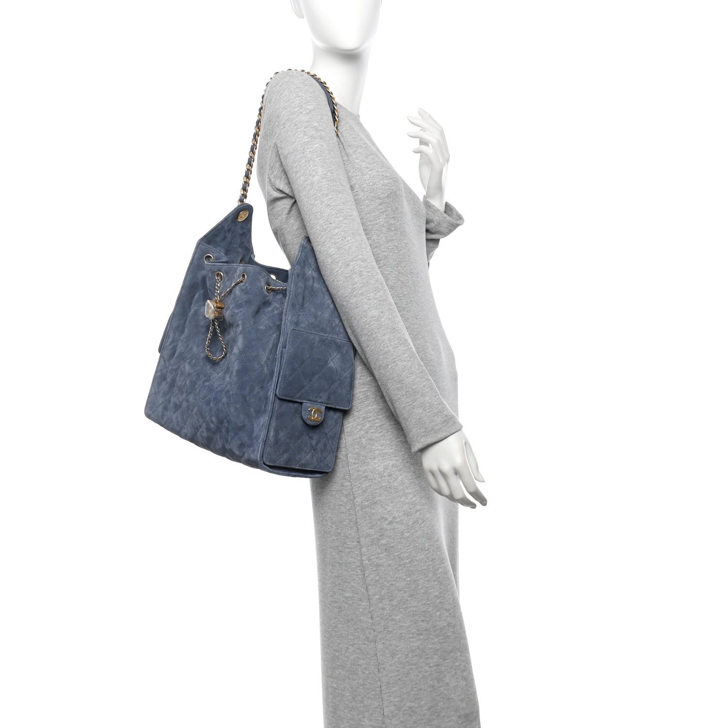 Suede Quilted Medium Chanel 25 Handbag Blue - Image 2