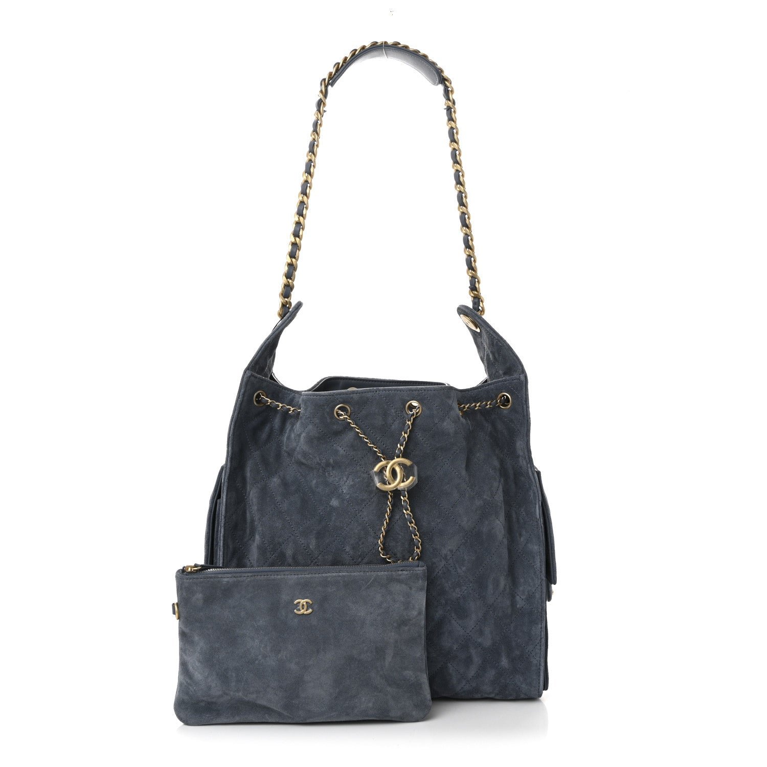 Suede Quilted Medium Chanel 25 Handbag Blue - Image 3