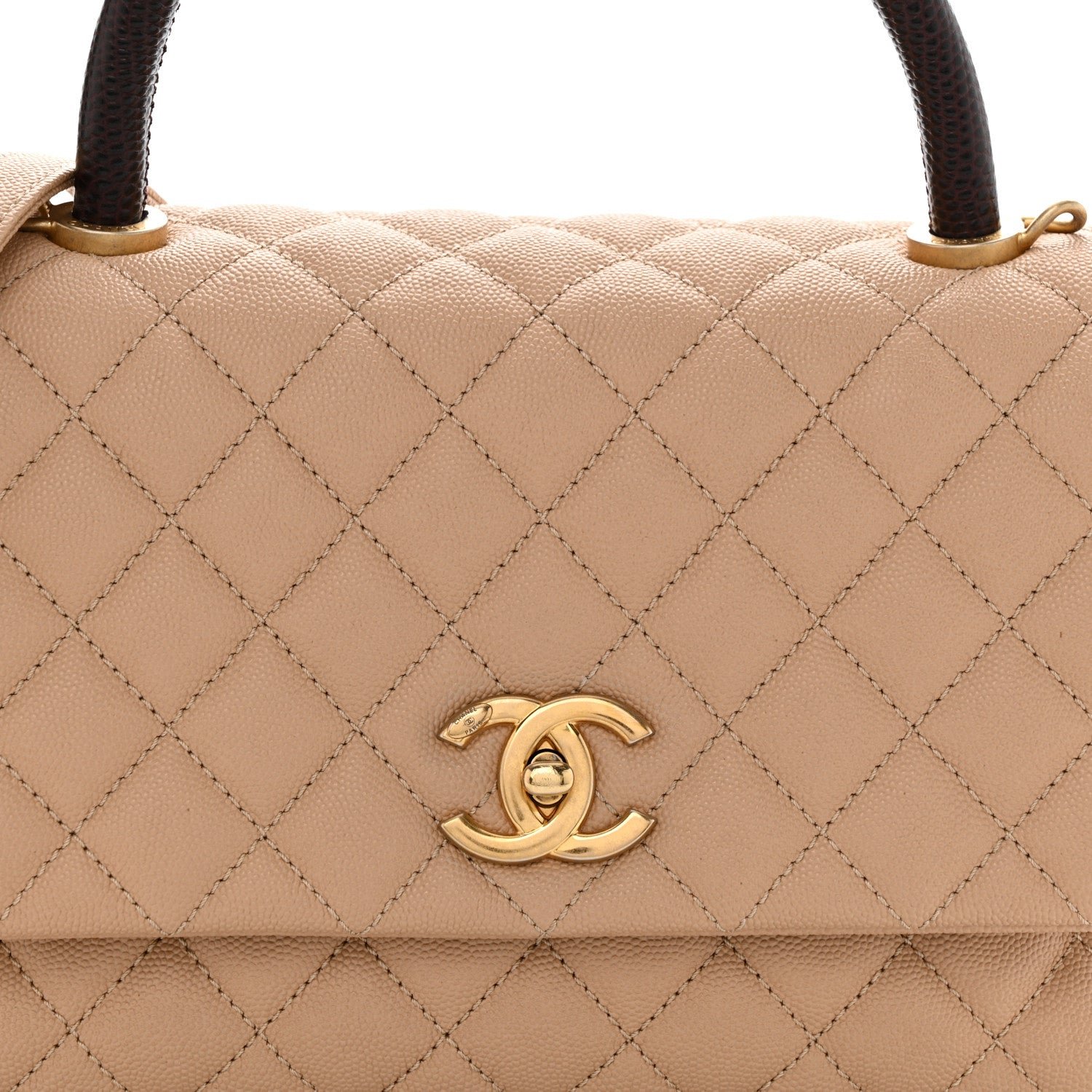 Caviar Lizard Embossed Quilted Small Coco Handle Flap Beige - Image 8