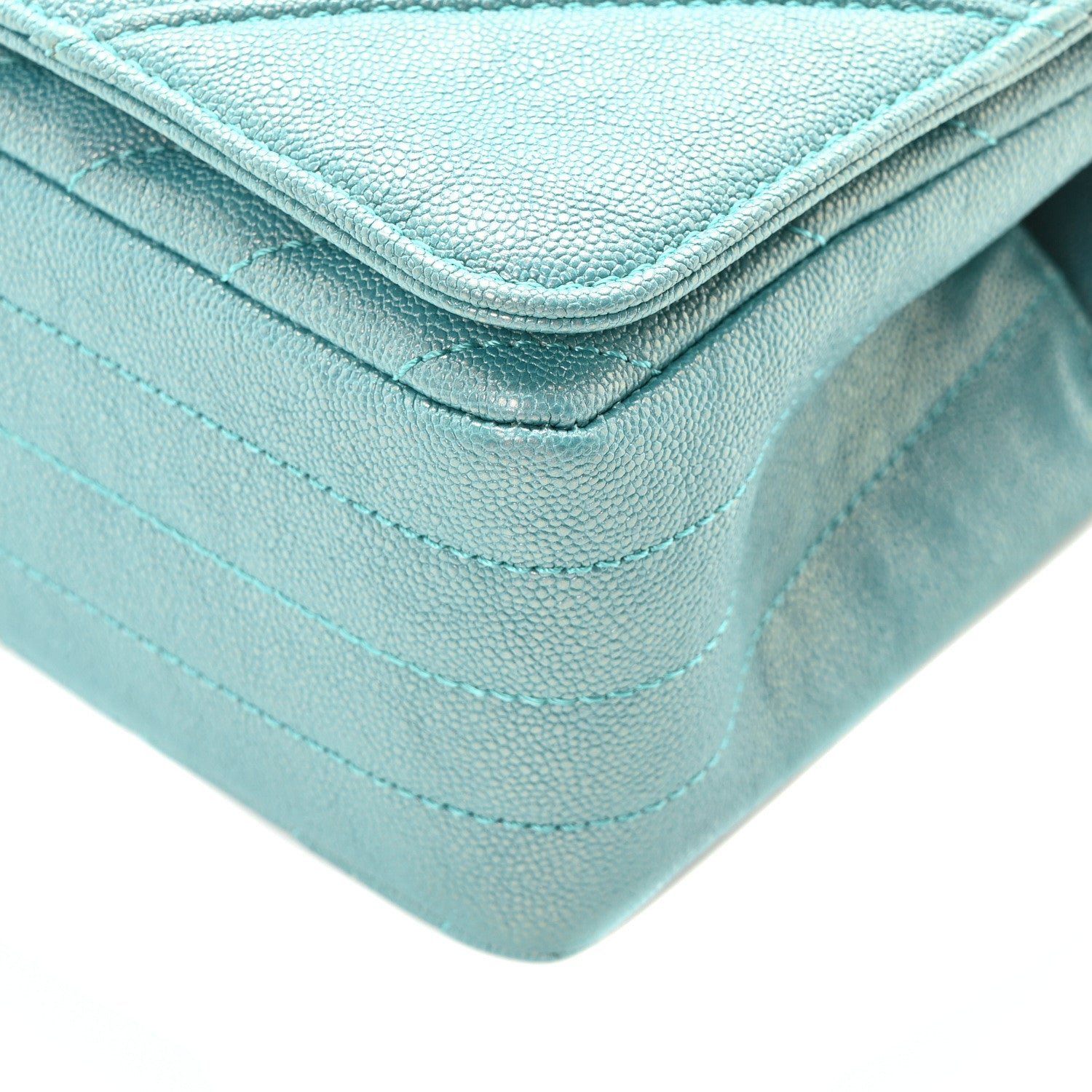 Metallic Caviar Chevron Quilted Small Statement Flap Turqouise - Image 10
