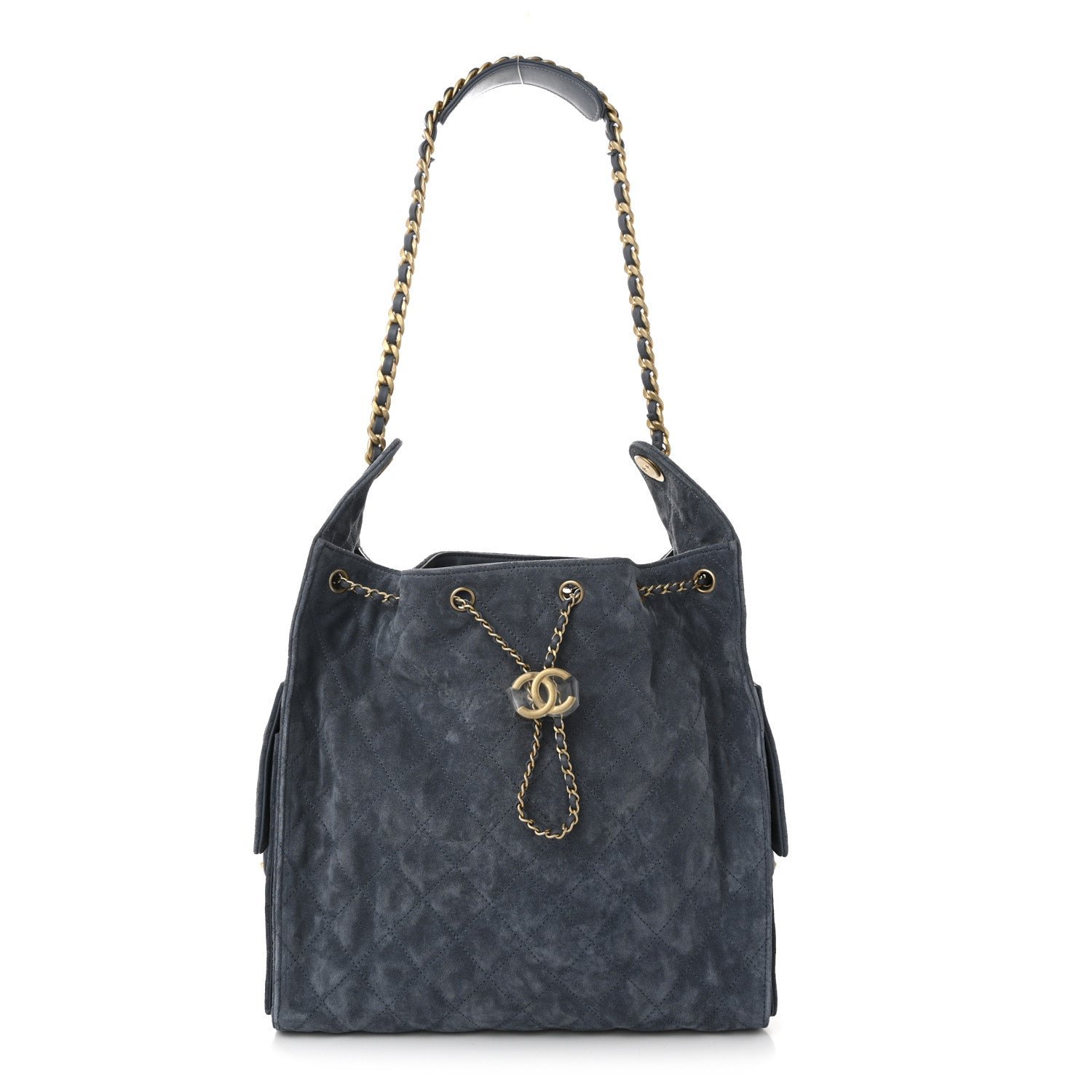 Suede Quilted Medium Chanel 25 Handbag Blue