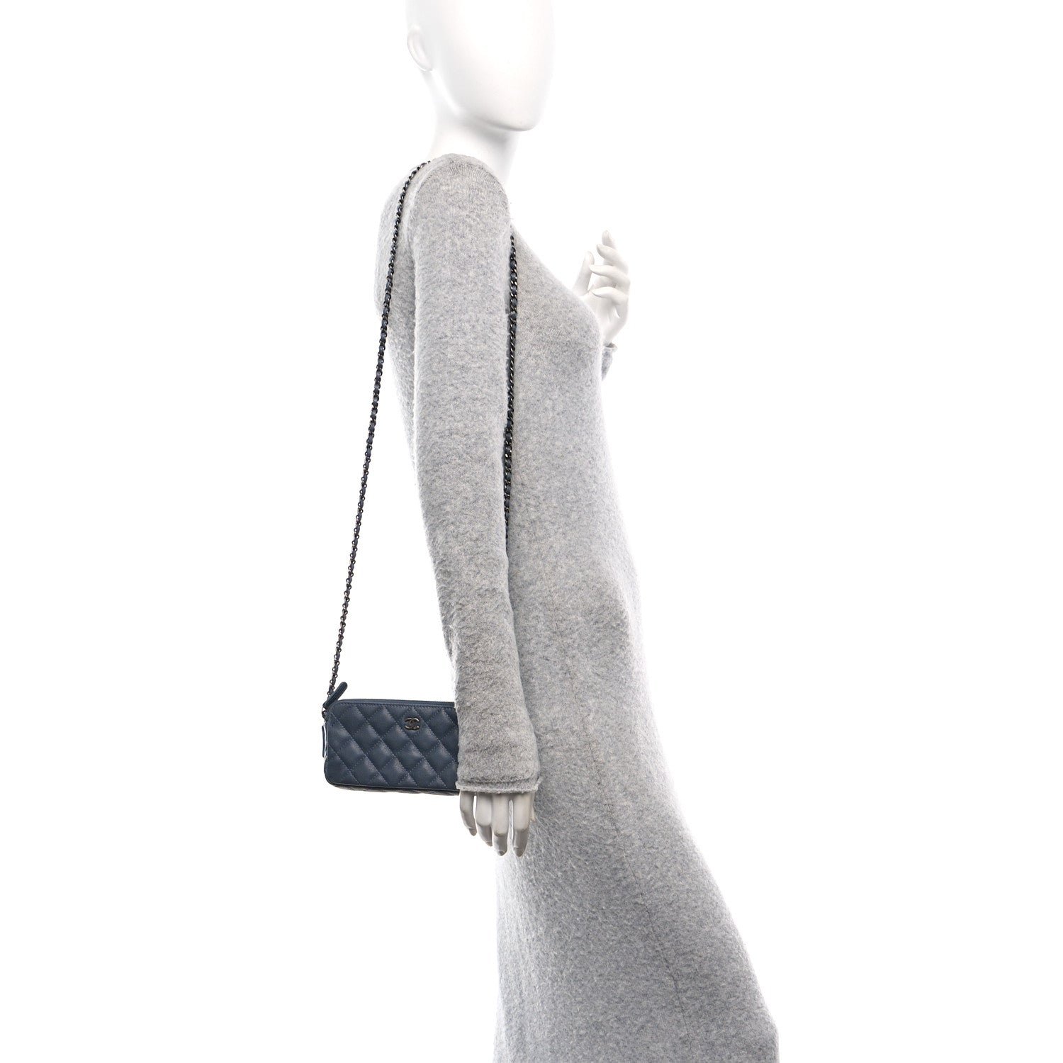 Caviar Quilted Small Clutch With Chain Grey - Image 2