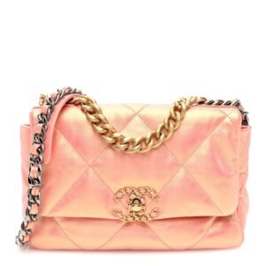 Iridescent Calfskin Quilted Medium Chanel 19 Flap Pink