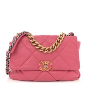 Lambskin Quilted Large Chanel 19 Flap Dark Pink