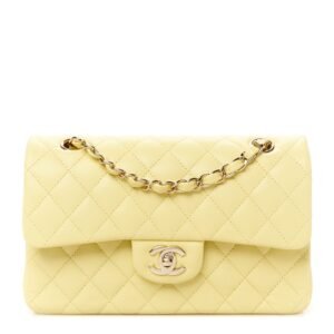 Caviar Quilted Small Double Flap Light Yellow