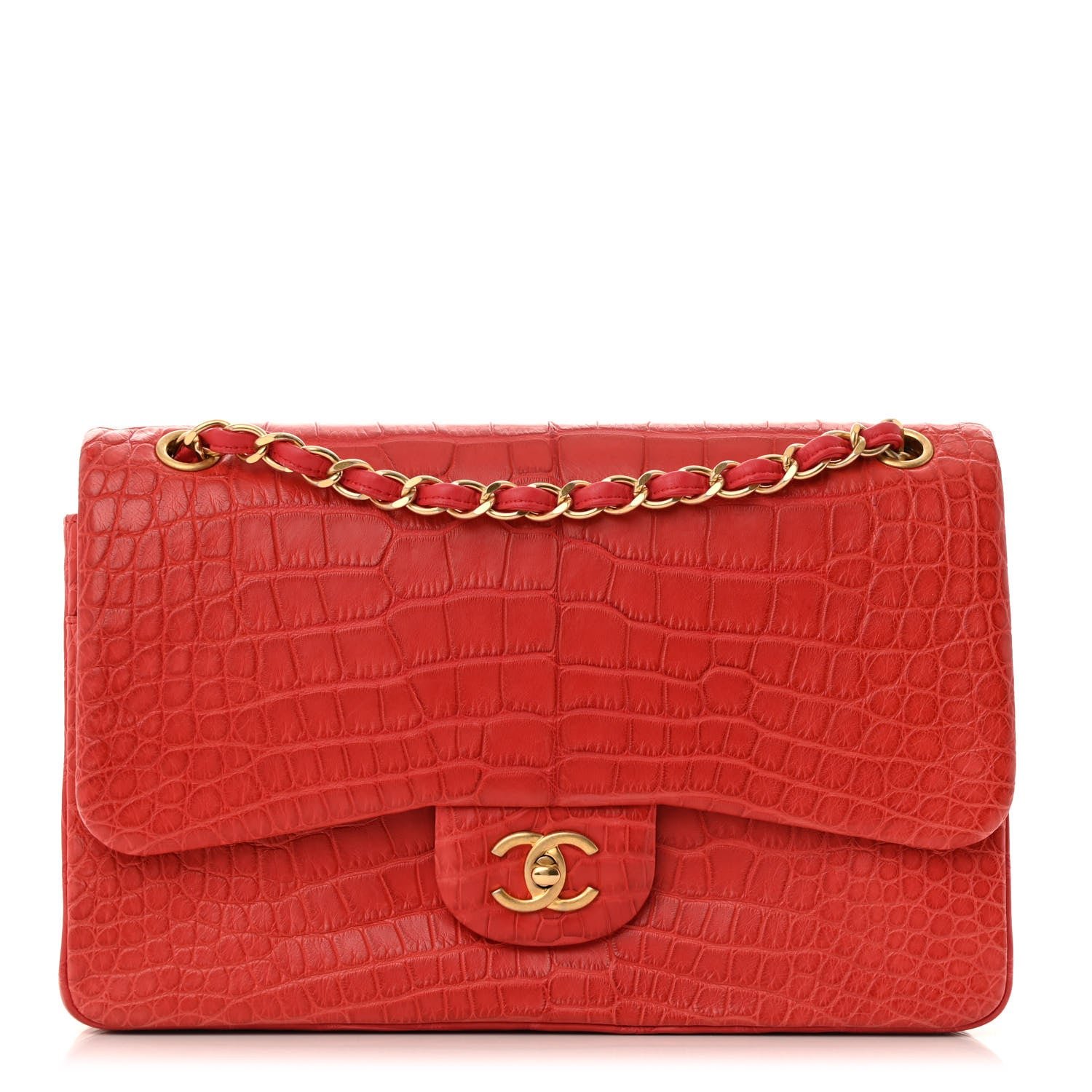 Matte Alligator Jumbo Double Flap Red