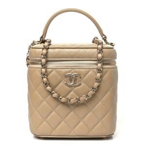 Caviar Quilted Small Top Handle Vanity Case With Chain Dark Beige