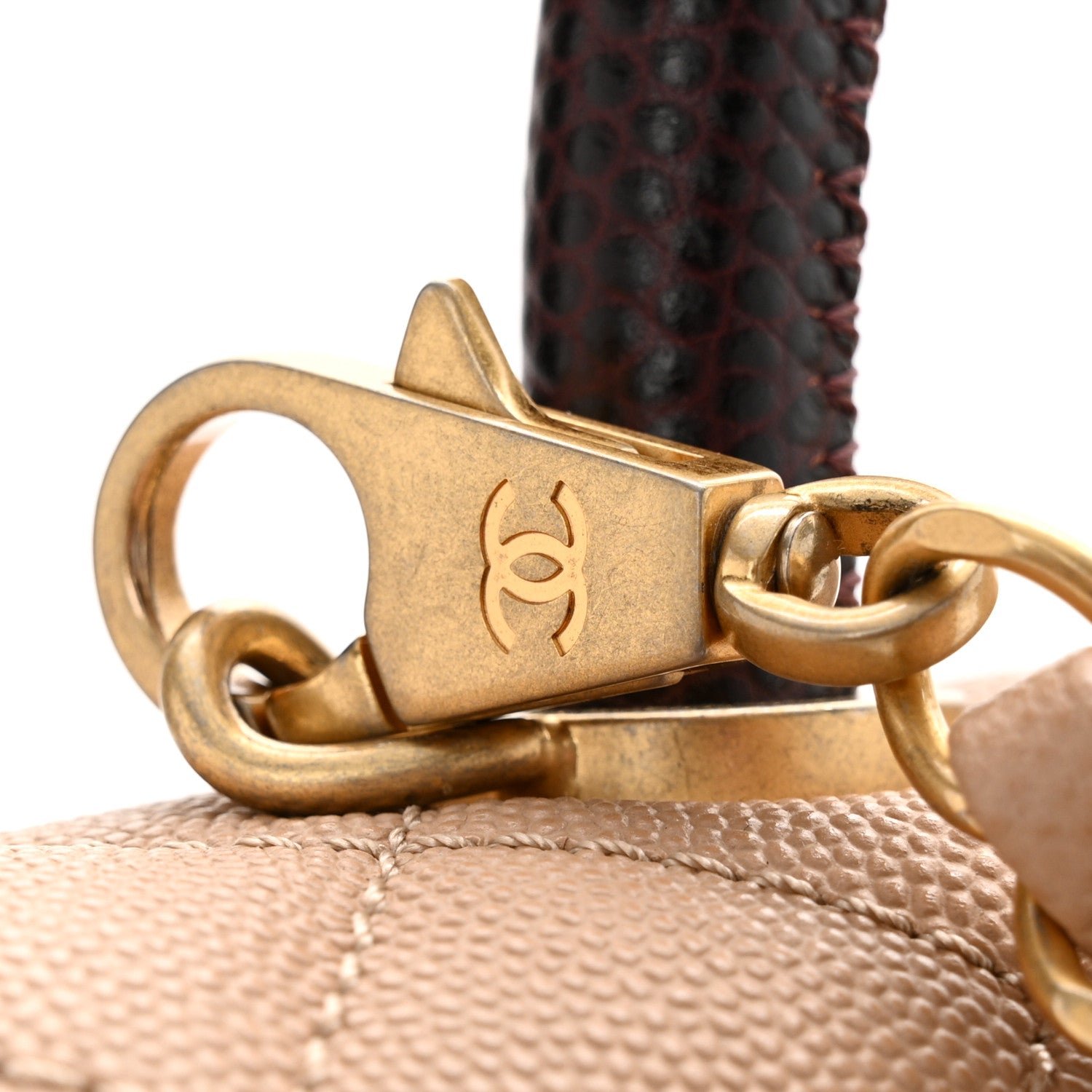 Caviar Lizard Embossed Quilted Small Coco Handle Flap Beige - Image 11