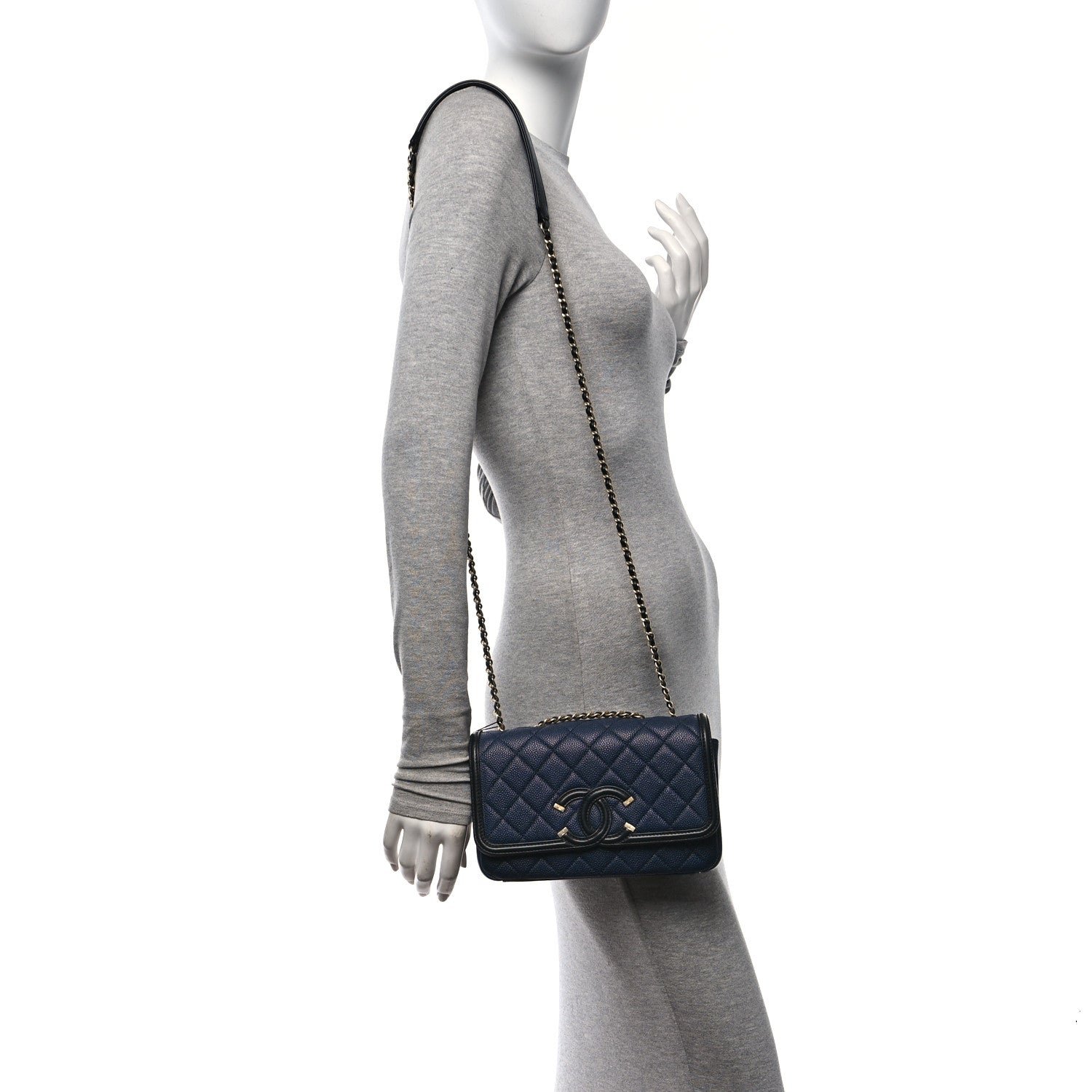 Caviar Quilted Small CC Filigree Flap Navy Black - Image 2