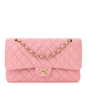 Iridescent Caviar Quilted Medium Double Flap Rose Pink