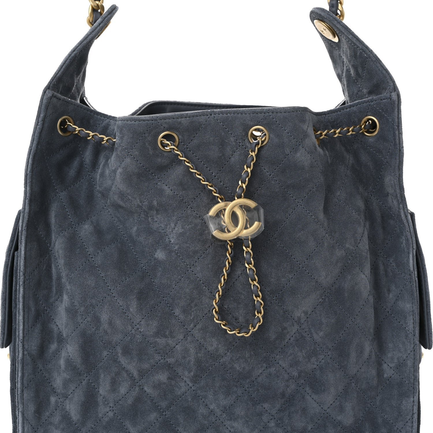 Suede Quilted Medium Chanel 25 Handbag Blue - Image 9