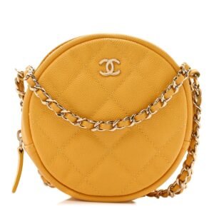 Caviar Quilted Round Clutch With Chain Yellow