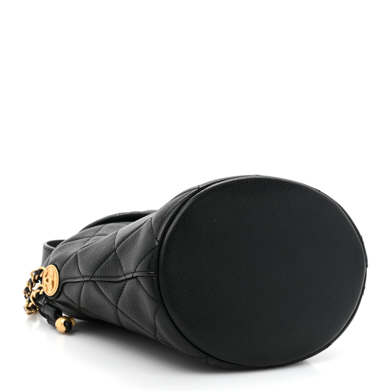 Caviar Quilted Twist Your Buttons Bucket Bag Black - Image 4