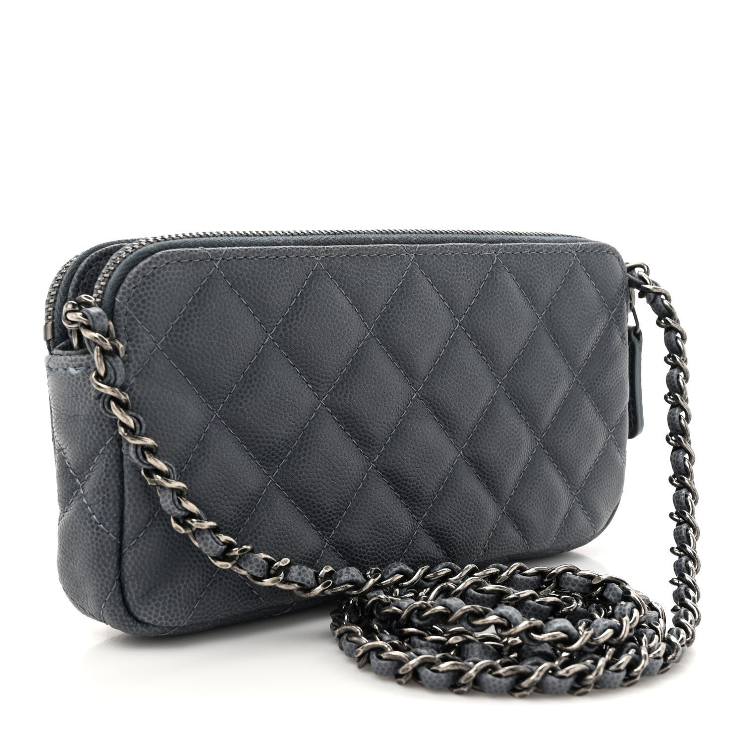 Caviar Quilted Small Clutch With Chain Grey - Image 3